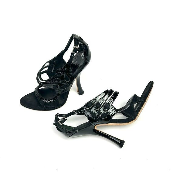 CHRISTIAN DIOR Black Patent Leather Suede Strappy Heels Pumps Sandals 37,5 US5,5 - Picture 3 of 16